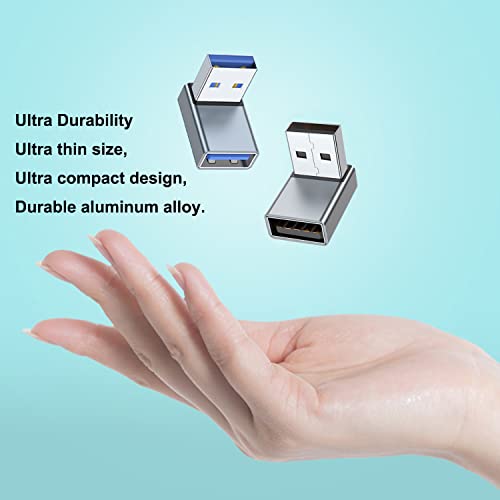 Image of AreMe 90 Degree USB 3.0 Adapter 2 Pack, Up and Down Angle, Grey | USB A Male to Female Converter Extender for PC, Laptop, USB A Charger, Power Bank and More