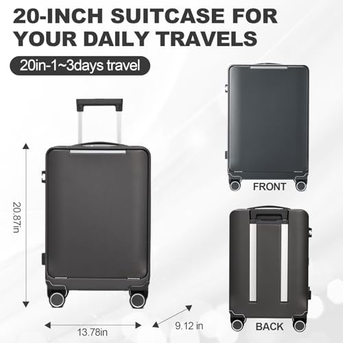 OUZZO Luggage, 22×14×9 inch Aluminum Carry-on Luggage with Front compartment, Hard shell Suitcase, Wheeled Soft Handle Luggage Airline Approved, TSA Approved Lock,100% PC lightweight, Grey (Grey) 6