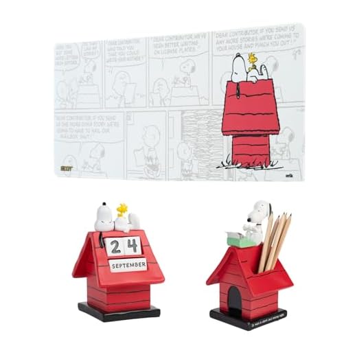 Grupo Erik pack Snoopy Decoración: Calendario Snoopy perpetuo, figura Snoopy + Alfombrilla ratón Snoopy, alfombrilla escritorio - Ideal decoración escritorio, Snoopy merchandising
