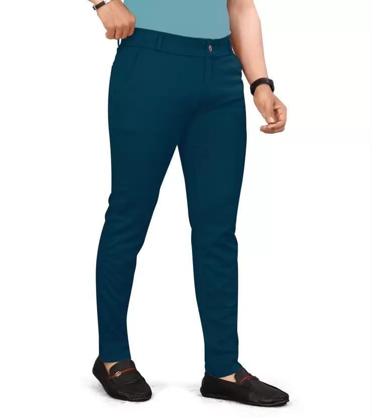 Image of Men's Lycra Stretch Casual Pants Slim Fit Comfortable Trousers Daily Use Solid Pants for Men TS K003 Parent