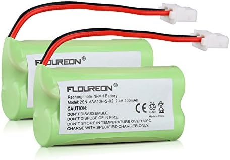 FLOUREON 2-Pack 2.4V 400mAh Ni-MH Rechargeable Replacement Battery Compatiable for 162342 BT262342 BT166342 BT266342 Replacement Cordless Phone Battery