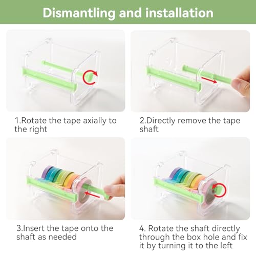 Image of Agatige Transparent Visible Desktop Multi Masking Tape Cutter, Washi Tape Dispenser, Roll Tape Holder for Home Office School (Not Include Masking Tape)(Green)
