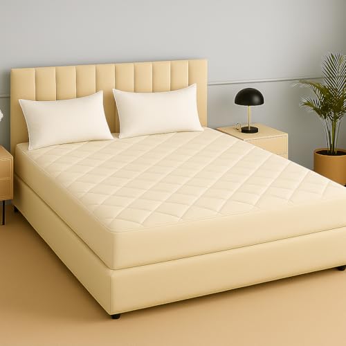 Image of TAG 24 Waterproof Cotton Quilted Mattress Protector Breathable Hypoallergenic Noiseless Ultra Soft Fitted Bed Cover with Elastic Skirting 72x72 inch (72x72 inch | 6x6 ft, Off White)