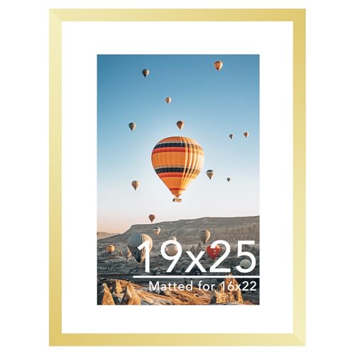 Image of JCJMY 19x25 Picture Frame with 16x22 Mat, Display Photo 16x22 with Mat or 19 x 25 Without Mat, Wall Hanging Large 19 by 25 Poster Frame with Plexiglass, Gold