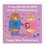 Hunts England - Carte 7ème anniversaire de mariage pour femme – Anniversaire de laine – 7 ans – Carte d'ours mignonne et amusante – Collection Love Story