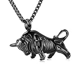XSMZB Bull Urn Necklace for Ashes of Loved One Stainless Steel Highland Cattle Cremation Jewelry Keepsake Ashes Holder Memorial Pendant for Men Women(Black)