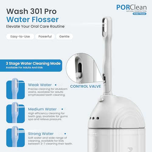 Image of WASH301 PRO Electric Water Flosser for Teeth | 120 PSI Deep Cleaning, 3 Modes with 9 Adjustable Pressure Dental Flosser | 180ml Tank, 5 Tips | Oral Irrigator floss - 1 Year Warranty
