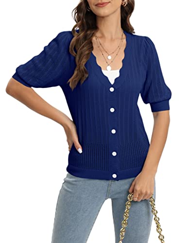 Image of Womens Cropped Cardigan Knit Shrugs for Dresses Tops V Neck Button Down Cardigans Sweaters