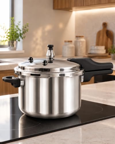 Panela de Pressão 4,2L em Aço Inox com Revestimento Cerâmico, Fundo de Indução, 4 Válvulas de Segurança e Fechamento Externo para Fogão a Gás e Elétrico