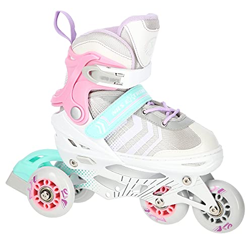 Nils Extreme Smart ABEC7 Patins à glace 4 en 1 réglables Blanc/rose Taille 39-43