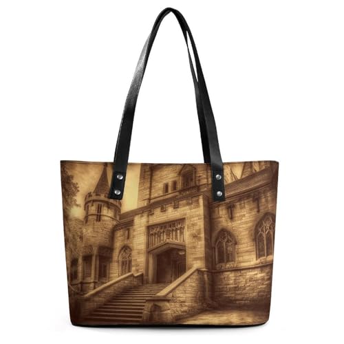 Sac à bandoulière souple château médiéval grand sac à main femme rétro