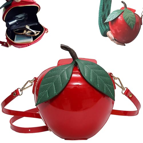 Shoulder Purse Fruit-shaped Novelty Purse with Leaf Decor Cherry Red Shoulder Bag with Adjustable Strap Zippered Fruit Carrier for Women3