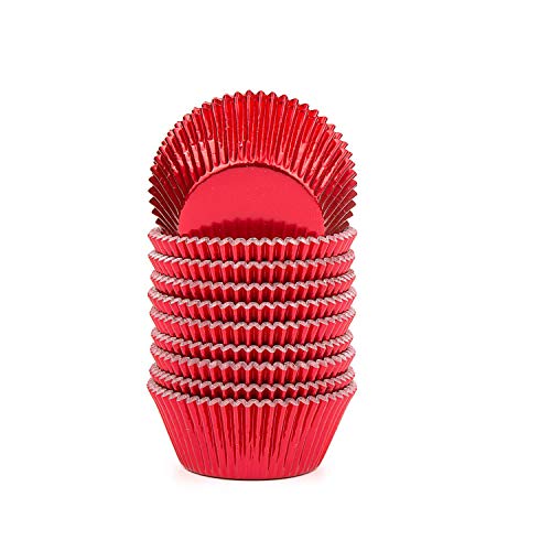 Weyoo 200 Pcs Red Foil Metallic Cupcake Case Liners Baking Muffin Paper Cases, Standard Size
