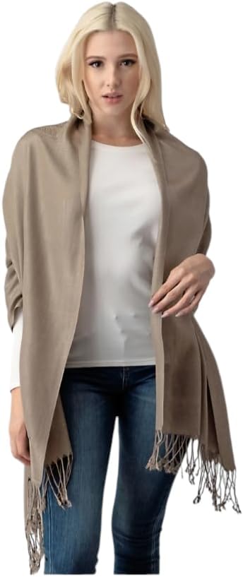 CLGIFT Set of 10 Pashmina Scarf Shawl, Bridesmaid Shawl, Bridal Wrap, Wedding Shawl (Khaki)