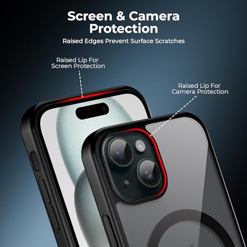 Image of A rtistque Clear Back Cover Case for iPhone 15 | Mag-Safe| Acrylic | Shockproof TPU Protective Design | iPhone 15 Back Cover Transparent - Black Bumper