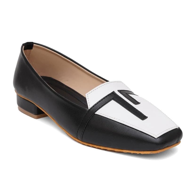 Women's Square Toe Ballerinas with Geometric Panel Accent | Comfortable & Minimalist Slip-On Low Block Heel Bellies for Women | Office-picture-51