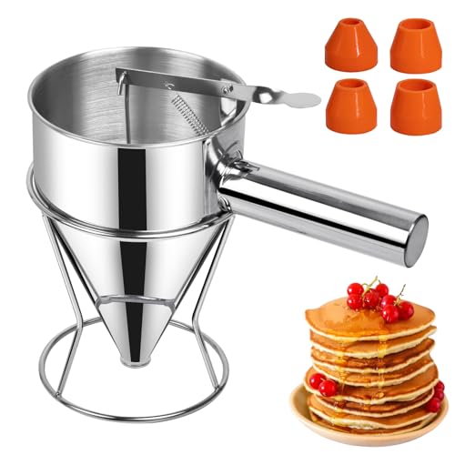 Sopito Teigspender, 600ml Pfannkuchen Teigspender Edelstahl Teigportionierer Multi-Kaliber Edelstahl Trichterkuchen-Spender mit Ständer Großartig für Pfannkuchen Desserts