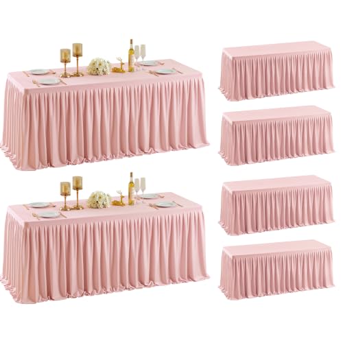 6-Pack Blush Pink Rectangle Tablecloths for 6 Foot Tables - 6ft Table Cover