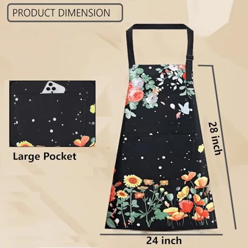 Image of DARSHANAM WORLD Apron for Women with Pockets | Adjustable Waterproof Floral Chef Aprons for Kitchen | Fully washable with large front pocket |Apron for Restaurant | Home | Kitchen | Hotel