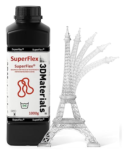 SuperFlex 3D Printer Resin, Softness 80A Simulating Flexible Rubber, Made in Korea by 3DMaterials (1000g, Clear)