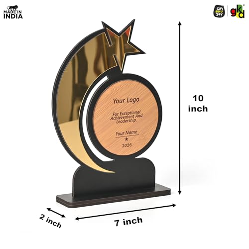 Image of Gift Kya De Personalized Star Trophy Memento | Customizable Wooden & Acrylic Award with Logo & Name Engraving | Corporate Appreciation, Employee Recognition, Achievement Award (Big)