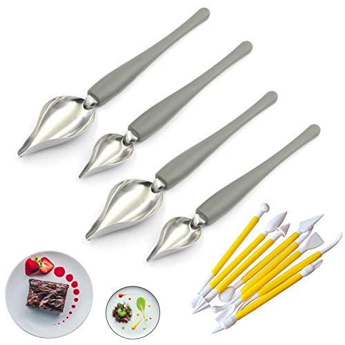 12Pcs Professional Small Precision Culinary Drawing Decorating Spoons Set Saucier Spoons Multi-use Stainless Steel Chef Culinary Drawing Spoons for Decorative Plates Cake Coffee