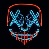 WUJUN Glühende Halloween Maske Lustige Grimasse Cosplay Party Karneval LED Beleuchtung Halloween Masken Draht Licht Dekoration (Rot & Blau)