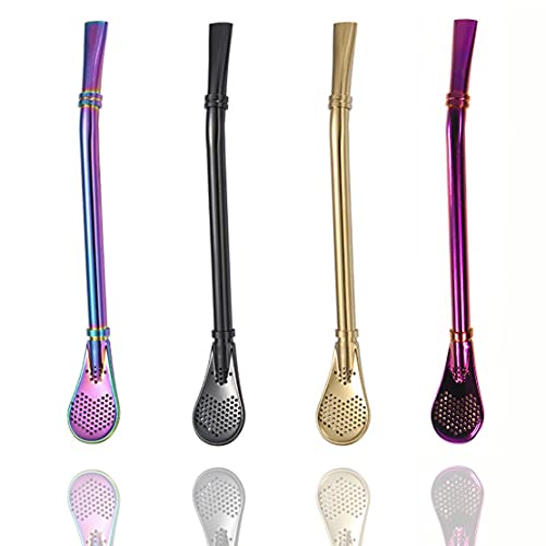 Pack de 4 Pajitas de Acero Inoxidable para el Té/ Mate / Refrescos bombilla para mate, pajita reutilizable con filtro te para mate argentino
