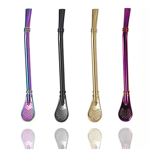 Pack de 4 Pajitas de Acero Inoxidable para el Té/ Mate / Refrescos bombilla para mate, pajita reutilizable con filtro te para mate argentino