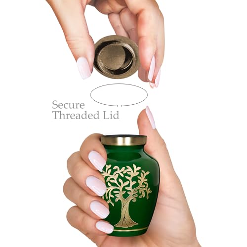 Image of Trupoint Memorials Small Urns for Human Ashes Keepsake, Tree of Life Decorative Mini Cremation Urn for Adult Men and Women, Small Dark Green