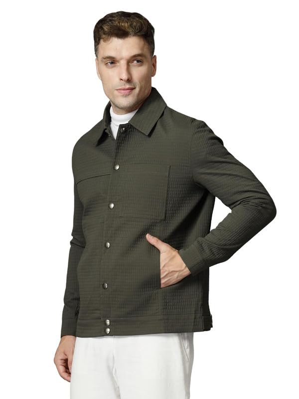 Image of CHKOKKO Men's Fleece Solid Winter Wear Regular Fit Standard Length Jacket
