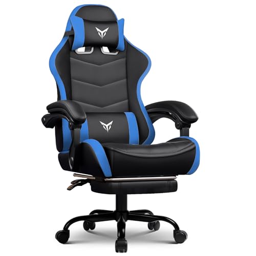 Image of GTPLAYER Gaming Chair High Back Computer Chairs with Foot Rest for Adults, Ergonomic Height Adjustable Recliner Chair 300lbs with Linkage Armrest and Lumbar Support for Home Office, Blue