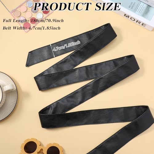 Obi Belts for Women, 70.87in PU Leather Belt Long Sash Women OBI Waist Band Waistband Belts Overcoat Belt Replacement for Dress Coat, Black2