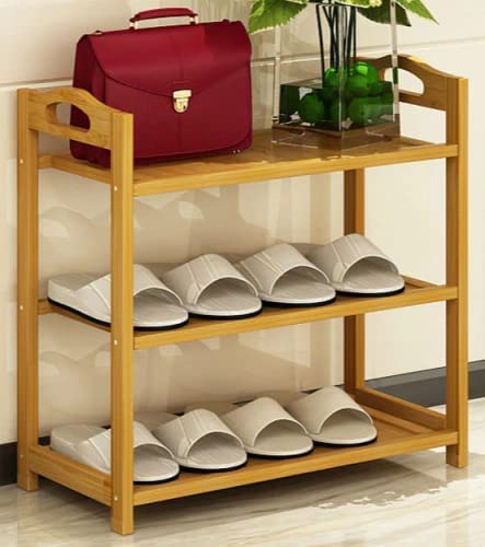 Image of TARKAN 3 Shelf Multipurpose Bamboo Mini Shoe Rack, Storage Organizer Stand for Home (6 Pairs)