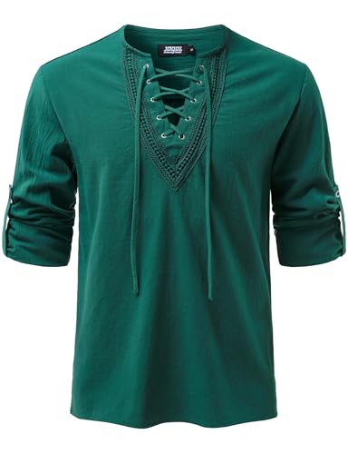 Image of JOGAL Mens Renaissance Shirt Medieval Pirate Viking Halloween Costume Gothic Steampunk Retro Long Sleeve Lace Up Shirts