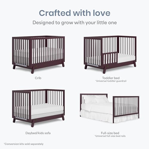 Image of Dream On Me Hygge 5-in-1 Convertible Full-Size Baby Crib in Auburn, GreenGuard Gold & BSA, Converts to Toddler, Day & Full-Size Bed, Adjustable Mattress Heights, Modern Nursery