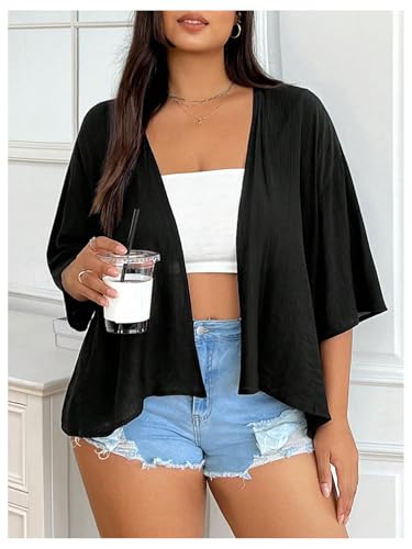 WDIRARA Women's Plus Size Open Front Jacket 3/4 Sleeve Lightweight Cardigan Outerwear4