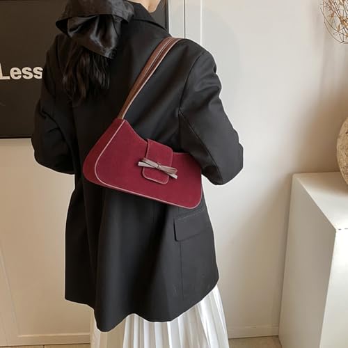 Image of YFGBCX Suede Handbag for Women Suede Hobo Bag Y2k Shoulder Bag for Women Brown Bow Purse