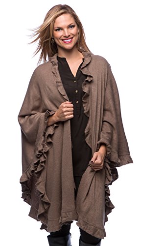 stylesilove Michonne Collection Knit Ruffled 44 x 78 Inch Wrap Poncho Cape for Cold Weather2