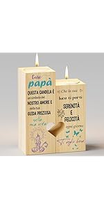 Portacandele A Cuore Per Papà - Legno Naturale, Con 2 Supporti Candele, Regalo Compleanno O Festa Del Papà - Foto 6