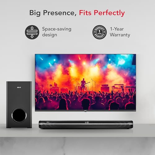 Image of AKAI Soundbar 120W RMS with Remote - 1 Year Warranty | 2.1 Channel Bar with 5.25 inch Sub-Woofer | 3D Sound Effect, LED Display, HDMI ARC,EQ Modes | Supports TV & Smartphone (SigmaX-120 Pro)