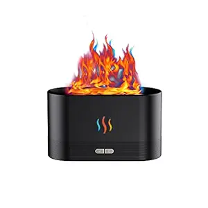 Upgraded 7 Color Flame Fireplace Air Aroma Essential Oil Diffuser,USB Personal Desktop Noiseless Cool Mist Humidifier with Auto-Off Protection for Home,Office, Gift (BLACK)
