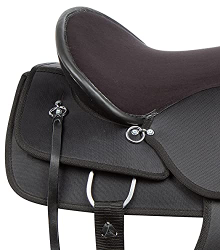 Acerugs 14 15 16 17 18 WESTERN HORSE SADDLE SYNTHETIC LIGHT WEIGHT CORDURA TACK PLEASURE TRAIL COMFY PADDED SEAT (Black Plain SQHB, 16")
