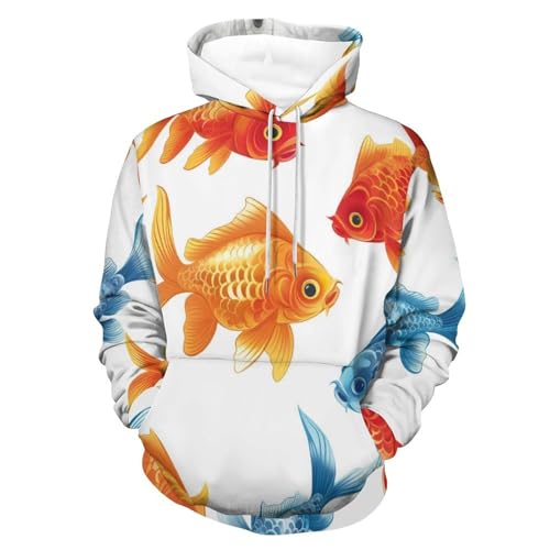 Hoodie poisson rouge bleu avec grande capuche et manches longues