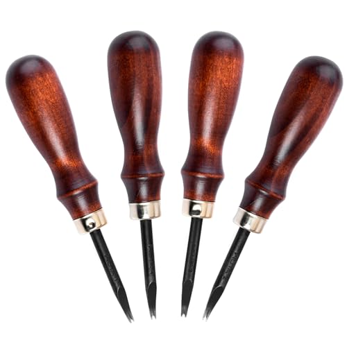 WUTA Leather Edge Bevelers, 4pc High Carbon Steel Edge Skiving Set, Wood Hand Edge Bevelers, Leather Craft Keen Edge Cutting for Beveling (0.8mm+1mm+1.2mm+1.4mm)