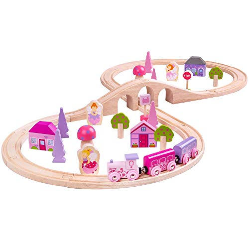 Bigjigs Rail Fairy Figure of Eight Wooden Train Set - 35pc Girls Train Set with Pink Train & Fairy Bigjigs Train Accessories , Quality Princess Toys Cover