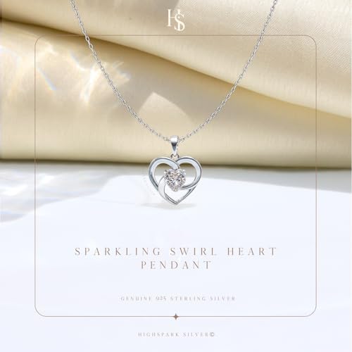 Image of HighSpark 925 Silver Solitaire Heart Pendant | 92.5 Sterling Silver & Diamond-Like Brilliance Sparkling Zirconia | Lovely Gift