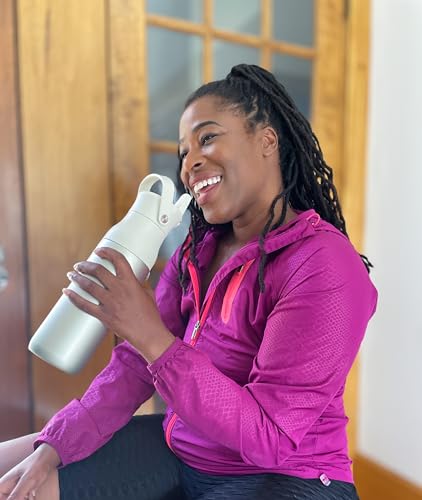 Image of Zak Designs Harmony Water Bottle for Travel or At Home, 32oz Recycled Stainless Steel is Leak-Proof When Closed and Vacuum Insulated with Straw Lid and Carry Handle (Ivory White)