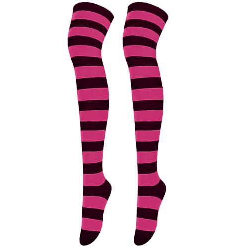 Image of Cute Japanese Style Blue /Pink Striped Over Knee High Socks Thigh Long Knee Boot Stockings for Women Teen Girls