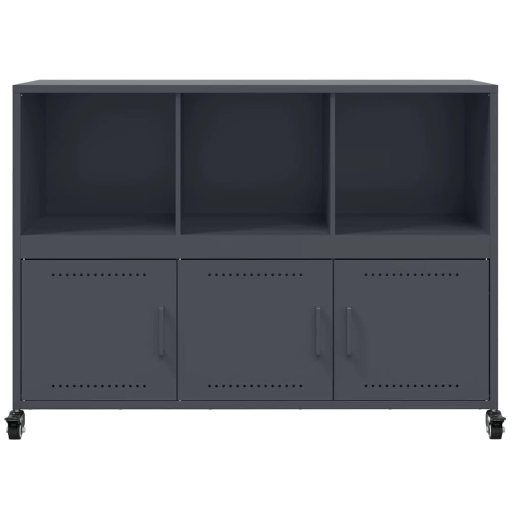 Credenza antracite, 100,5 x 39 x 72 cm, in acciaio, con ruote